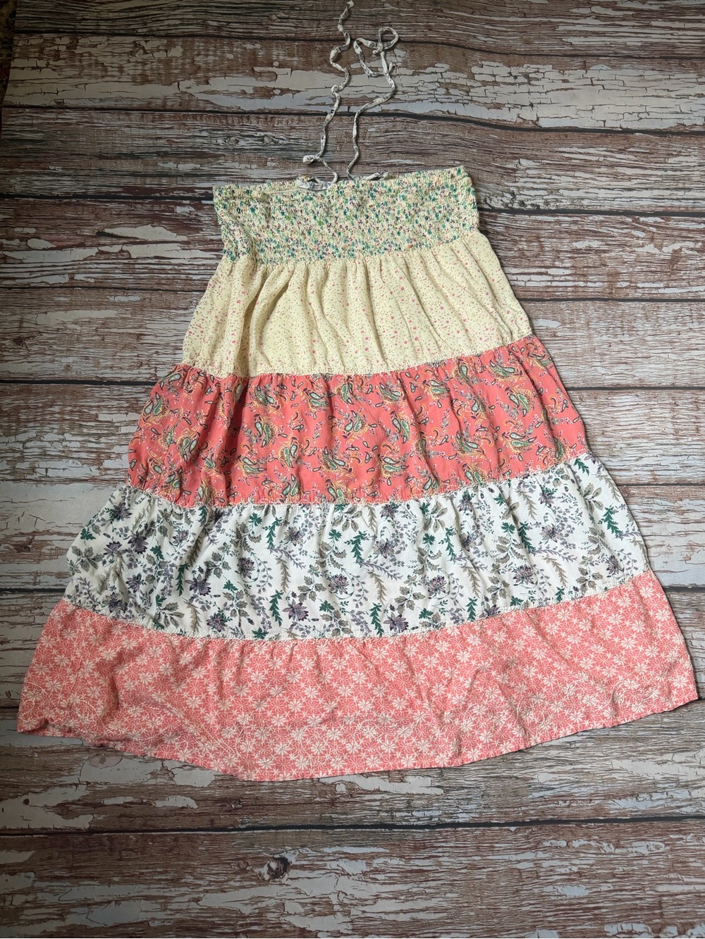 Blue Sky Patchwork Floral Tiered Boho dress